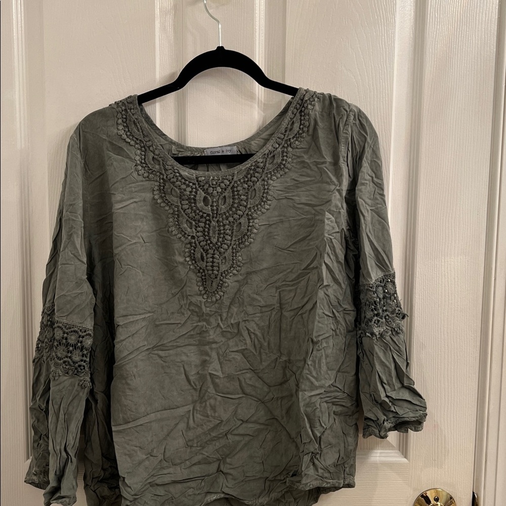 Embroidered Olive Green Blouse
